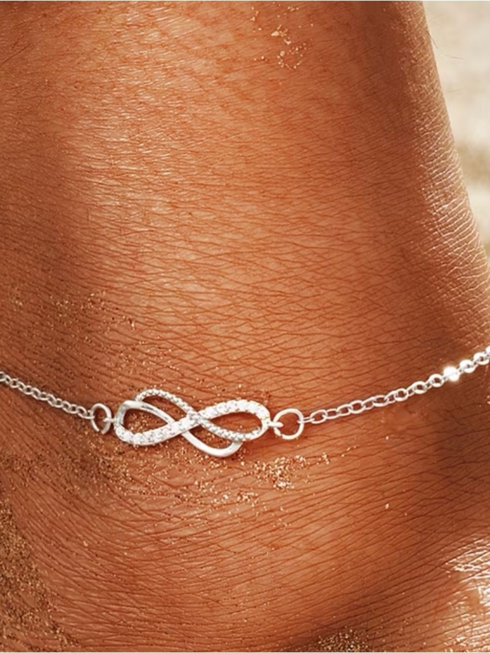 Sterling Silver Infinity Anklet with CZ Accents - Silver